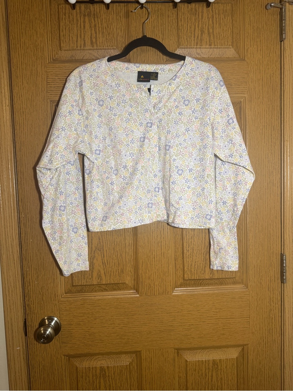 L.L. Bean White Floral Button-Front Cardigan